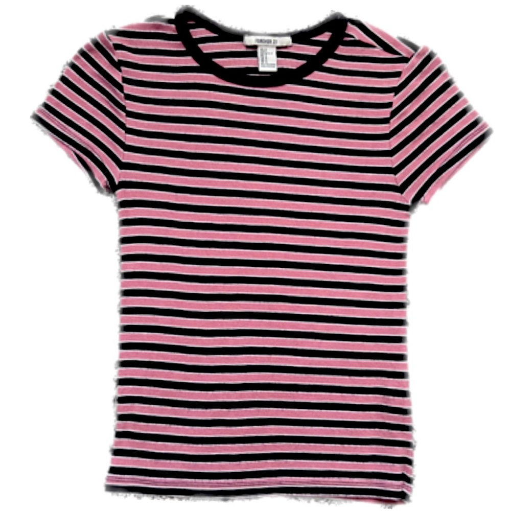 Forever 21 Pink and Black Striped Tee